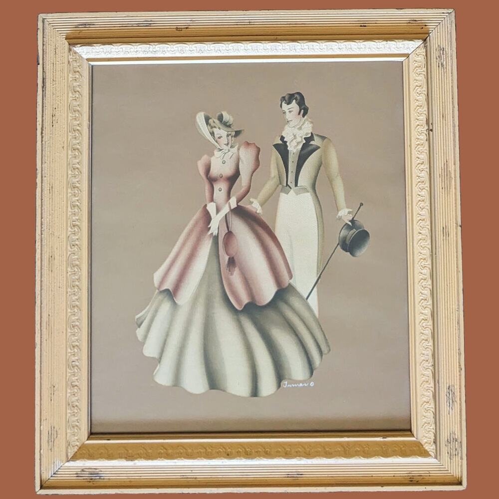 Vintage 1940s Framed Formal Turn of the Century Couple by Turner